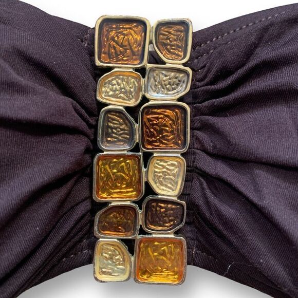 Vintage LaBlanca Bandeau Bikini Swim Top Brown Jewel Detail Summer Essential - Picture 2 of 12